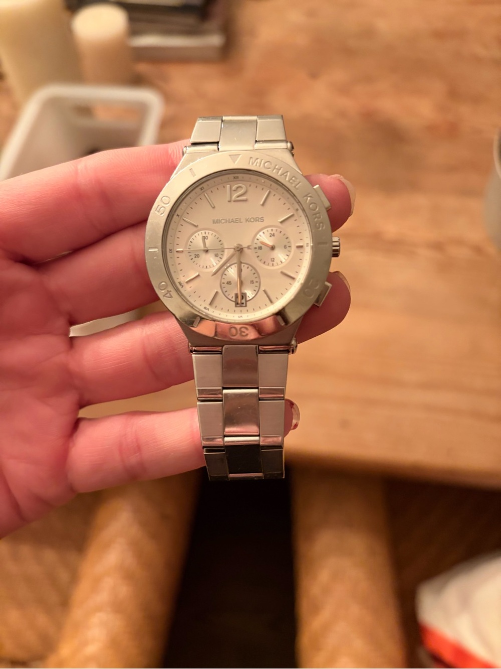 Michael Kors Silver and Cream Stainless Steel Chronograph Watch